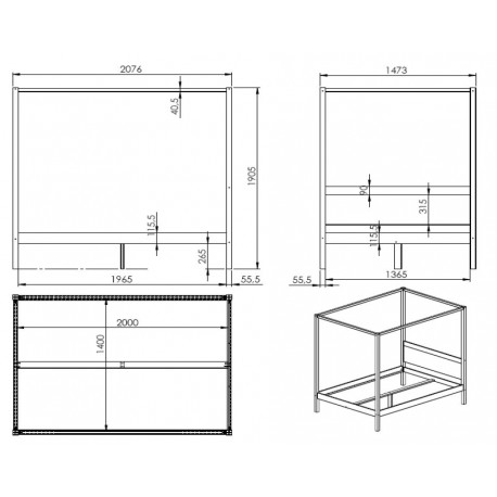 Himmelseng til børn 140 × 200 – Pino, hvid
