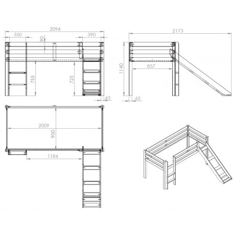 Halvhøj seng med rutsjebane – Pino, natur med Spring-forhæng