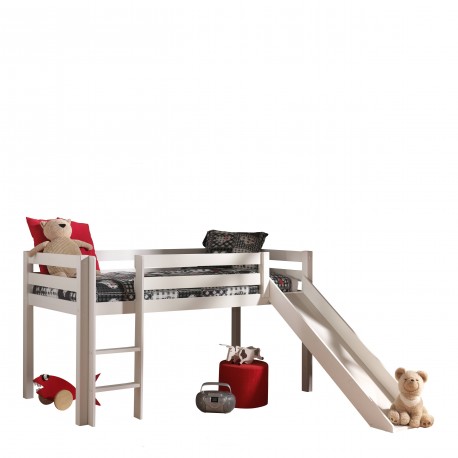 Halvhøj seng med rutsjebane – Pino, hvid, Astro tekstilsæt