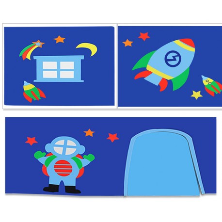 Halvhøj seng med rutsjebane – Pino, hvid, Astro tekstilsæt