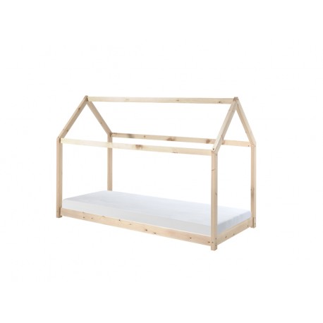 Børneseng husform 90 × 200 cm med madras – Natur (Cabane)