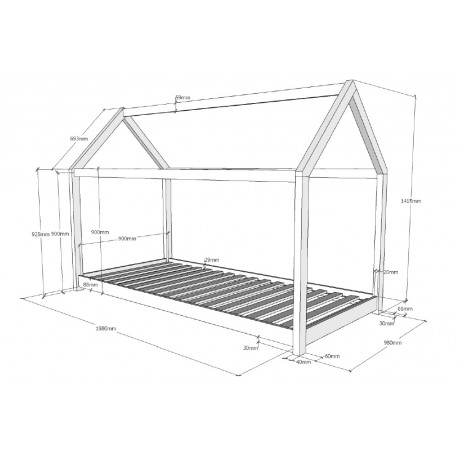 Børneseng husform 90 × 200 cm med madras – Natur (Cabane)