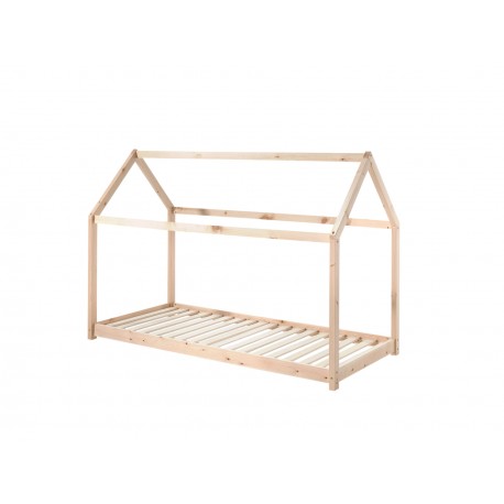 Børneseng husform 90 × 200 cm med madras – Natur (Cabane)