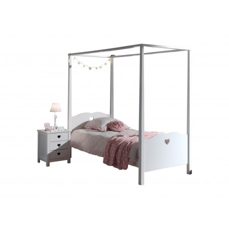 Himmelseng med natbord – Amori Sæt, hvid (90 × 200 cm)