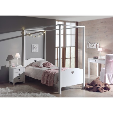 Himmelseng med natbord – Amori Sæt, hvid (90 × 200 cm)