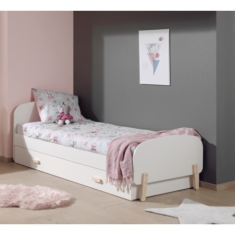 Børneseng med skuffe 90 x 200 cm – Kiddy, hvid