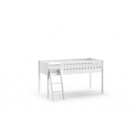 Halvhøj seng 90x200 med prinsesse-tekstil – Scott, hvid