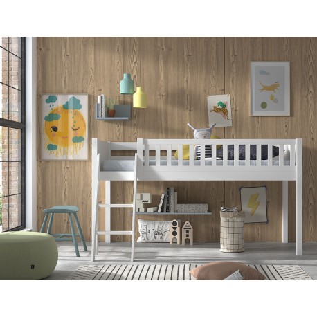 Halvhøj seng 90x200 med prinsesse-tekstil – Scott, hvid