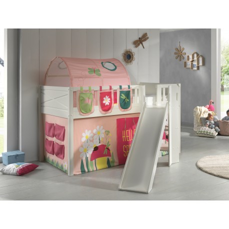 Halvhøj seng med rutsjebane 90 × 200 – Scott sæt, hvid