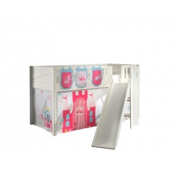 Halvhøj børneseng med rutsjebane 90×200 – Scott, hvid, PRINCESS tekstilsæt