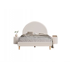 Seng med gavl 140 x 200 cm + 2 puffer – Moon, hvid bouclé