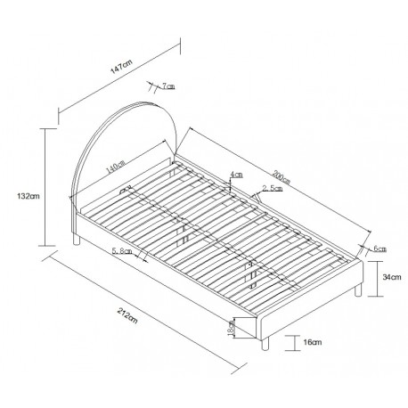 Seng med gavl 140 x 200 cm + 2 puffer – Moon, hvid bouclé