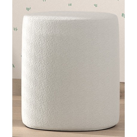Seng med gavl 140 x 200 cm + 2 puffer – Moon, hvid bouclé