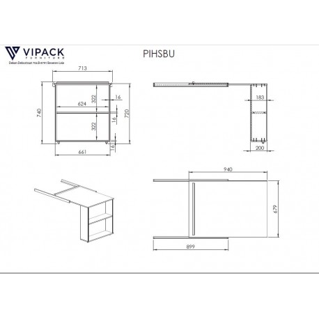Halvhøj seng med skrivebord og kommode – Scott Sæt, hvid (90 × 200 cm)