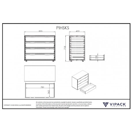 Halvhøj seng med skrivebord og kommode – Scott Sæt, hvid (90 × 200 cm)