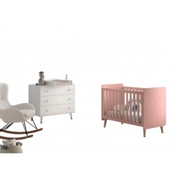 Babyværelse sæt med tremmeseng 60 × 120 cm og kommode – Billy, rosa/lyserød og hvid