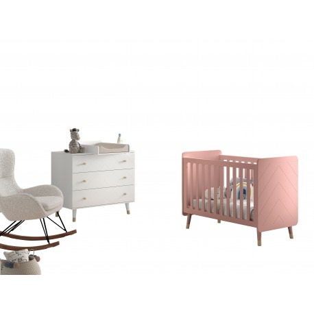 Babyværelse sæt med tremmeseng 60 × 120 cm og kommode – Billy, rosa/lyserød og hvid