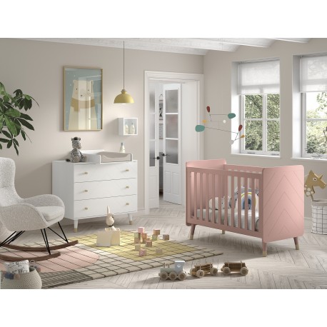 Babyværelse sæt med tremmeseng 60 × 120 cm og kommode – Billy, rosa/lyserød og hvid