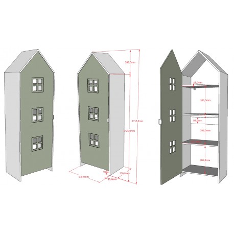 Børneskab sæt med hyttedesign – Casami BRUGES, flerfarvet