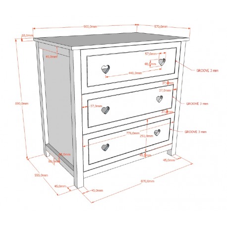 Skuffekommode med pusletop – AMORI, hvid