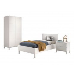 Børneværelse sæt – Eva 90 x 200 cm, hvid seng, natbord og garderobeskab