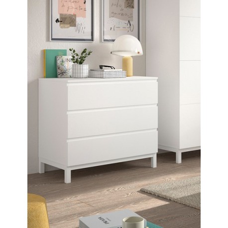 Børneværelsesæt Eva 90 x 200 cm – hvid seng, natbord, garderobeskab og kommode