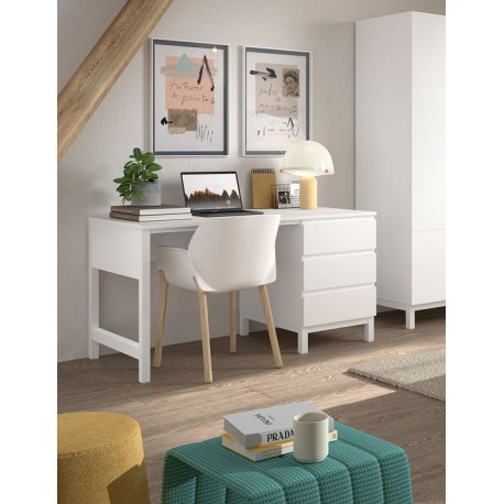 Børneværelses-sæt Eva 90 x 200 cm – hvid seng, garderobeskab, skrivebord og natbord