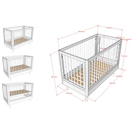 Baby sengesæt med tremmeseng og puslebord – Forrest Oak (60 × 120 cm), eg