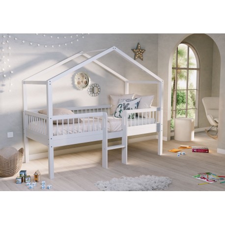 Hus-seng i bøg 90 x 200 cm med stige – Forrest Beech Sæt, hvid