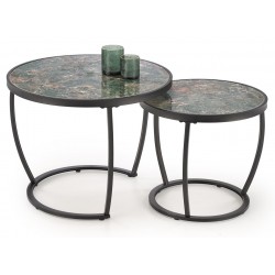INES sæt af to sofaborde, grøn marmor / Sort