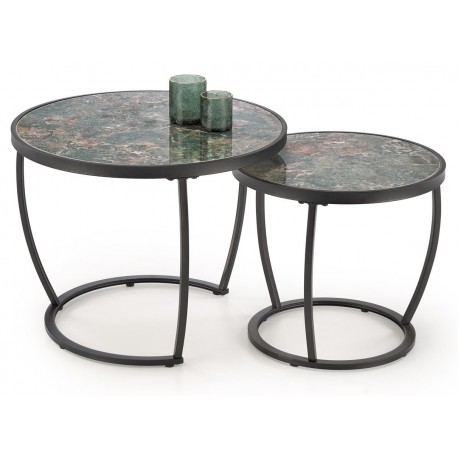 INES sæt af to sofaborde, grøn marmor / Sort