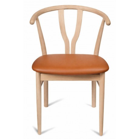 Anja spisebordsstol - ubehandlet eg - Cognac læder