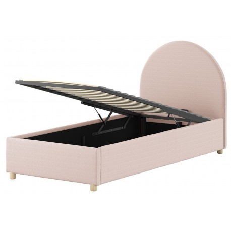 Seng med opbevaring 90 x 200 cm – Moon, lyserød bouclé