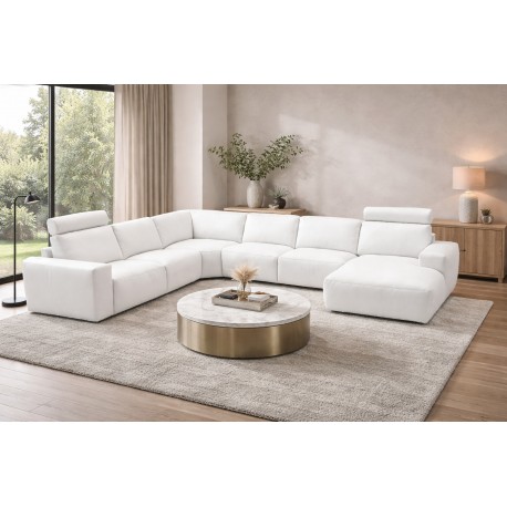 Hjort Knudsen Aarhus Hvid Læder hjørnesofa med chaiselong - Højrevendt