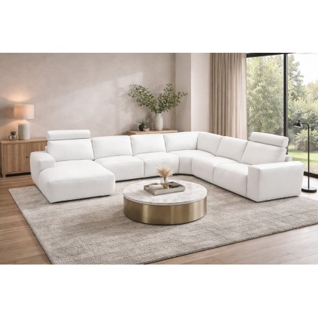 Hjort Knudsen Aarhus Hvid Læder hjørnesofa med chaiselong - Venstrevendt