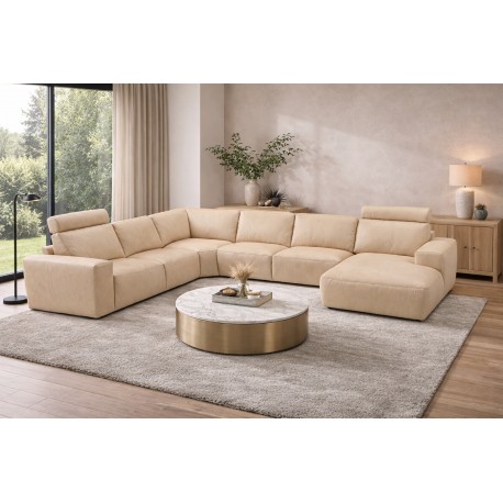 Hjort Knudsen Aarhus Hvid Læder hjørnesofa med chaiselong - Højrevendt