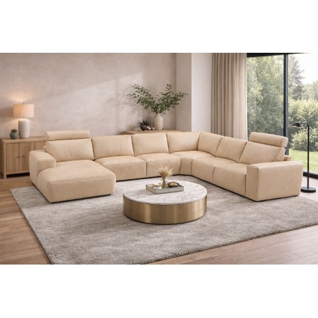 Hjort Knudsen Aarhus Hvid Læder hjørnesofa med chaiselong - Venstrevendt