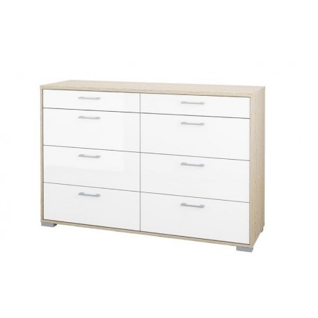 Home kommode 8 skuffer - Eg/Hvid højglans