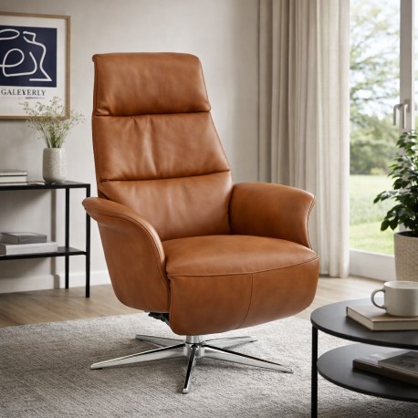 Hjort Knudsen Dundee Lænestol – Cognac semianilin læder m. indbygget skamme