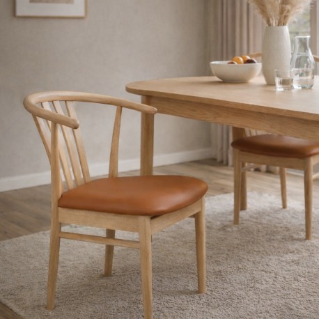 Jane spisebordsstol - ubehandlet eg - Cognac ægte læder