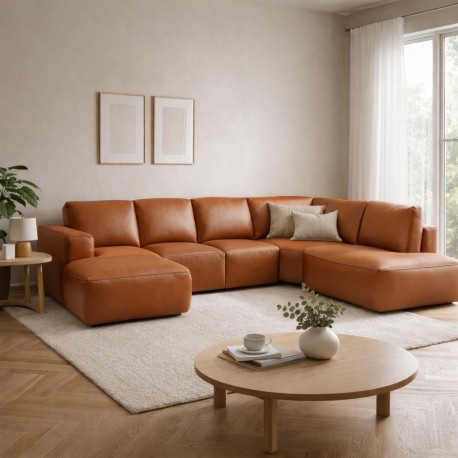 Hjort Knudsen Aarhus U sofa med open end venstrevendt sort semianilin læder