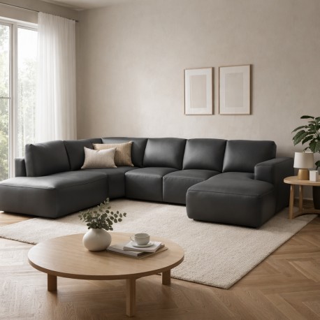 Hjort Knudsen Aarhus U sofa med open end højrevendt sort semianilin læder