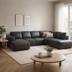 Hjort Knudsen Aarhus U sofa med open end venstrevendt sort semianilin læder