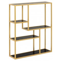 Seaford bogreol væghængt hylder 3 stk, melamin ask sort, stel metal pulverlakeret guldfarvet