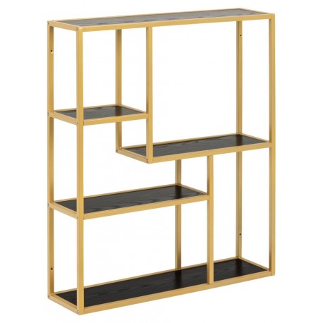 Seaford reol Guld højglans metal, 3 sort ask melamin hylder