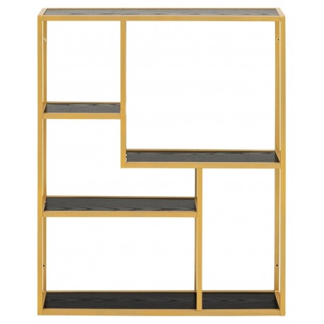 Seaford reol Guld højglans metal, 3 sort ask melamin hylder