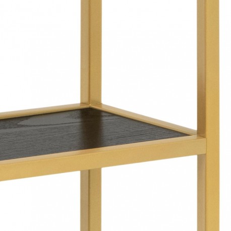 Seaford reol Guld højglans metal, 3 sort ask melamin hylder