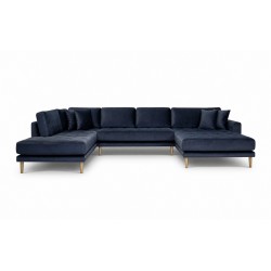 Lido - Hjørnesofa med Højrevendt Chaiselong - Mørkeblå velour