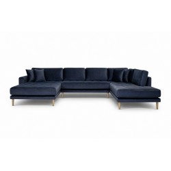 Lido - Hjørnesofa med Venstrevendt Chaiselong - Mørkeblå velour