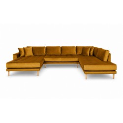 Lido - Hjørnesofa med Venstrevendt Chaiselong - Sennepsgul velour